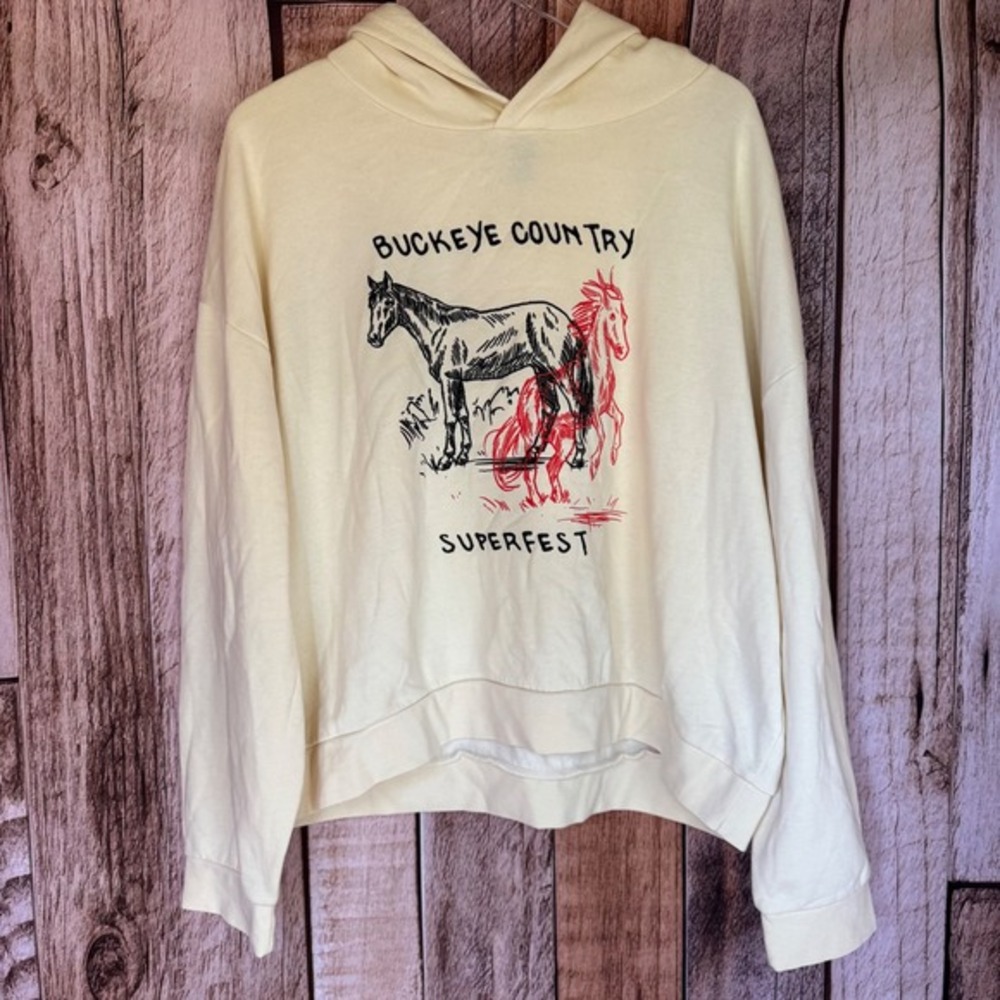 Buckeye Country Superfest 2024 Zach Bryan Concert Hoodie Cream Music Graphic 2XL